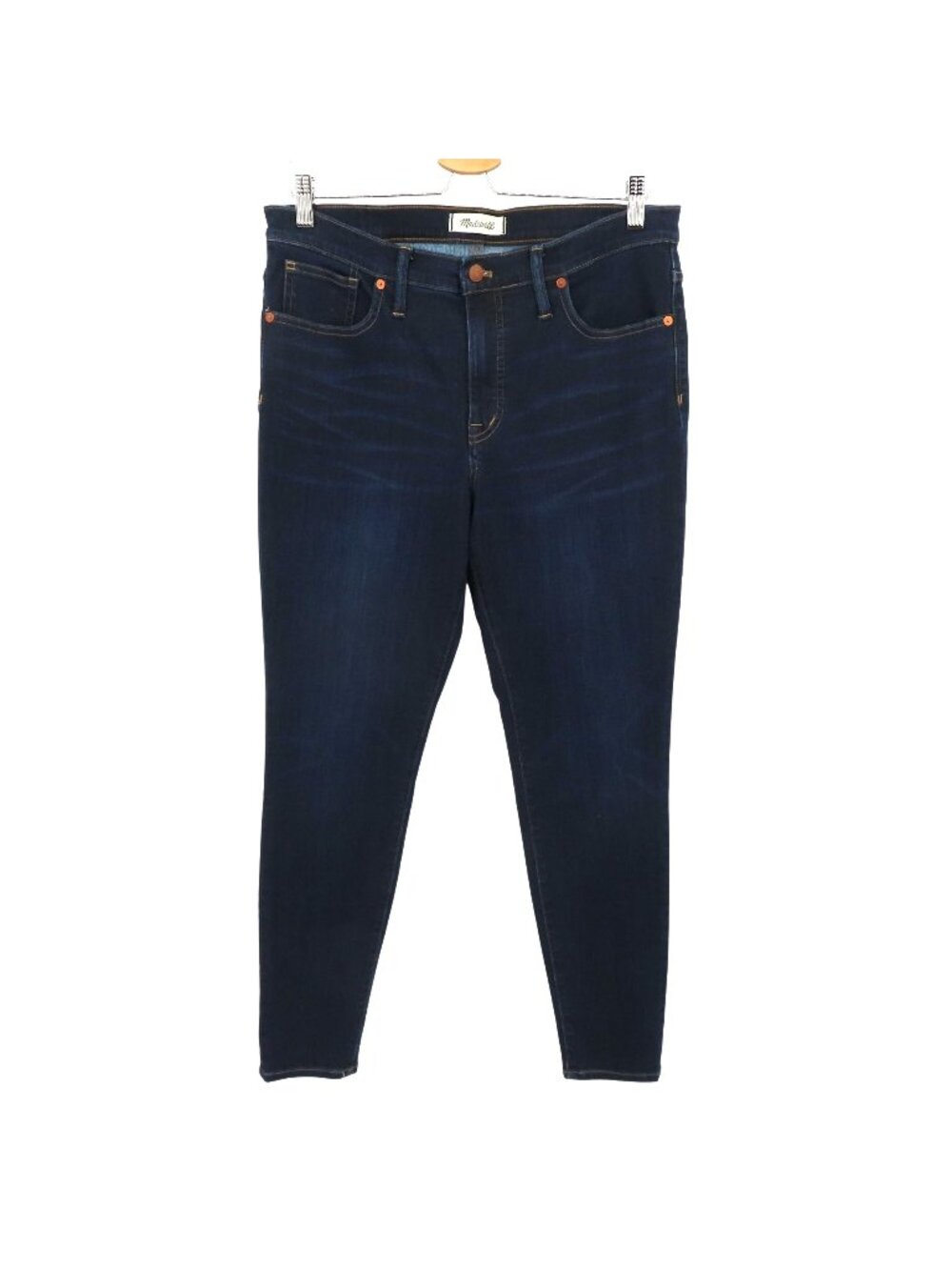 Madewell 31 Women 9 Inch High Rise Skinny Dark Blue Denim Jeans Whiskered Pocket